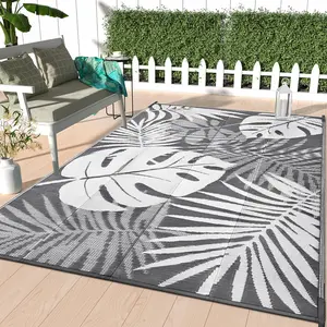 Reversible Outdoor Mat, Leaf Pattern Waterproof Rug, Plastic Grass Carpet for Indoor/outdoor, RV Porch Camping Backyard Deck Balcony Beach Trailer Floor Pad