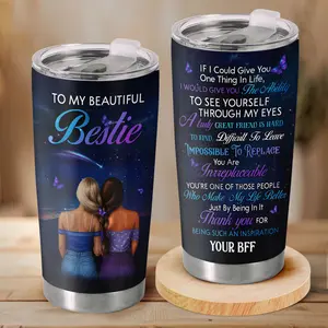 Gift - To Best Friend 20oz Tumbler – Galentines, Friendship Gift for Girlfriend, Sister, Bestie, Best Friend, Galaxy Sky with Two Girls Illustration, Sentimental Coffee Cup for Birthday, Easter, or Friendship Gift
