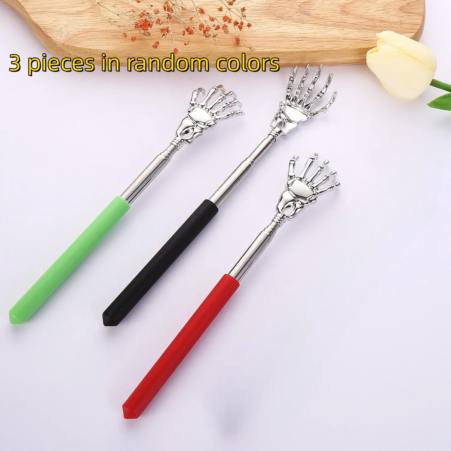 3-Piece Stainless Steel Back Scratcher Set, Body Care, Comfortable Grip Handle, Non-Slip Extensible Handle, Ideal Gift for Travel, Birthday, Christmas, Metal Extendable Back Scratcher, Backscratcher