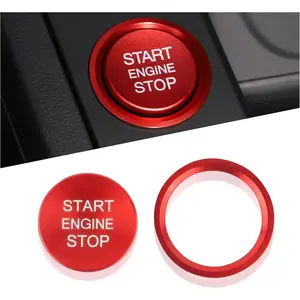 Car Engine Start Stop Push Botton Cover,Alumninum Vehicle Key lgnition Switch KnobProtector with Metal Ring Decal, Auto DecorAccessories Compatiable with A4 LA5 A6 LA7Q5 Q7(Red)