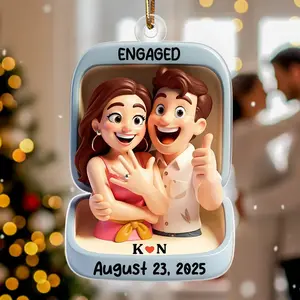 Personalized Engaged Couple Ring Box Acrylic Ornament, Engagement Ornament, Custom Names Date Engagement Keepsake, Proposal Ring Box Ornament