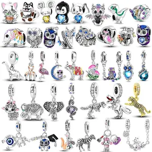 925 Sterling Silver Animal Giraffe Rabbit Charms Owl Snake Elephant Flamingo Monkey Pendant For Original Bracelet Jewelry