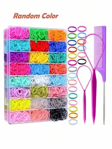 2000 Pcs Colorful Hair Scrunchies, 24-Grid Storage Box, Kids' Hair Ties, Candy-Colored, Stylish Braiding Hair Ropes, Hair Bands with Good Elasticity, Hair Accessories Set