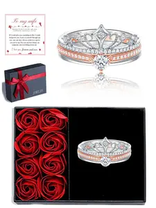Crown Moissanite Diamond Ring, Elegant Plain Design, Stainless Steel, Gift Box Included, Ideal for Bridesmaids & Engagements, Bridal Rings
