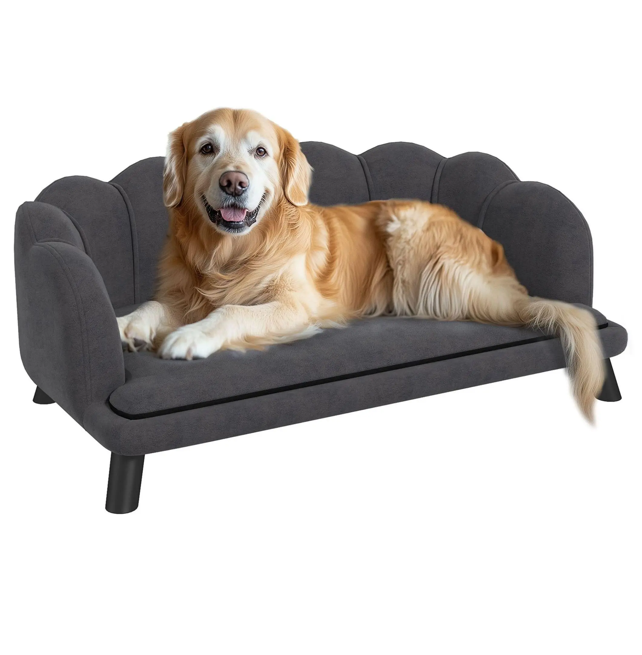 Large Dog Couch Charcoal Gray - Velvet Dog Sofa with Cushion & Pillow for Medium/Large Dogs
