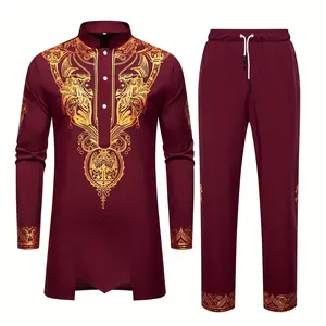 Zhiyu OBM Middle Eastern Men's Ethnic Style Long Robe with Long Sleeves Set
