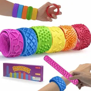 Sensory Fidget Toys Slap Bracelets: Textured Silicone Autism Toys for Kids, Wearable Anxiety Relief Toy for Adults, Classroom Must Have 6 Counts, relaxation gift, school prize, calming toy, travel toy, perfect party favor, fidget obsessed, creative finds