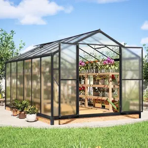 12' x 8' Walk-In Outdoor Greenhouse with Polycarbonate Panels and Aluminum Frame, Black