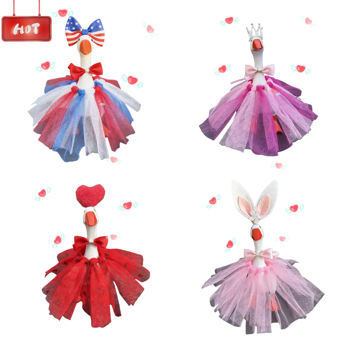 Valentine's Day 7 Inch Desk Goose Outfit Festive Knitted Magnetic Costume in Red Blue Pink White Tutu Cute Desktop Decor Gift