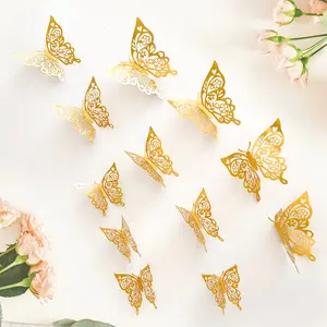 12 Pieces 3D Hollow Butterfly Wall Stickers, Elegant Party and Birthday Decor, Universal Wall Decoration in 3 Sizes, Decorative Wall Sticker