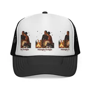 Trucker Cap - 'Midnight Firelight' Campfire Graphic, Adjustable, Bold Graphic, Casual, Chill Hat, Adjustable Hats, Bold Graphic Hats