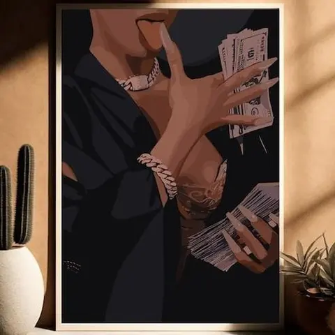 Black Woman With Dollar Wall Art, African Wall Art Black Girl Magic, Bold and Empowering Decor.