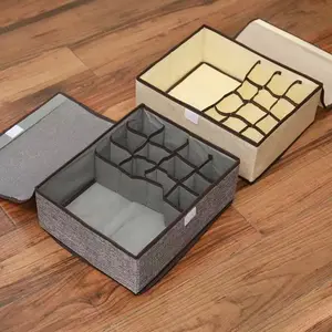 Cotton and linen underwear storage box with lid, divided compartments, dustproof and moisture-proof, a magic storage tool for underwear and socks in the wardrobe