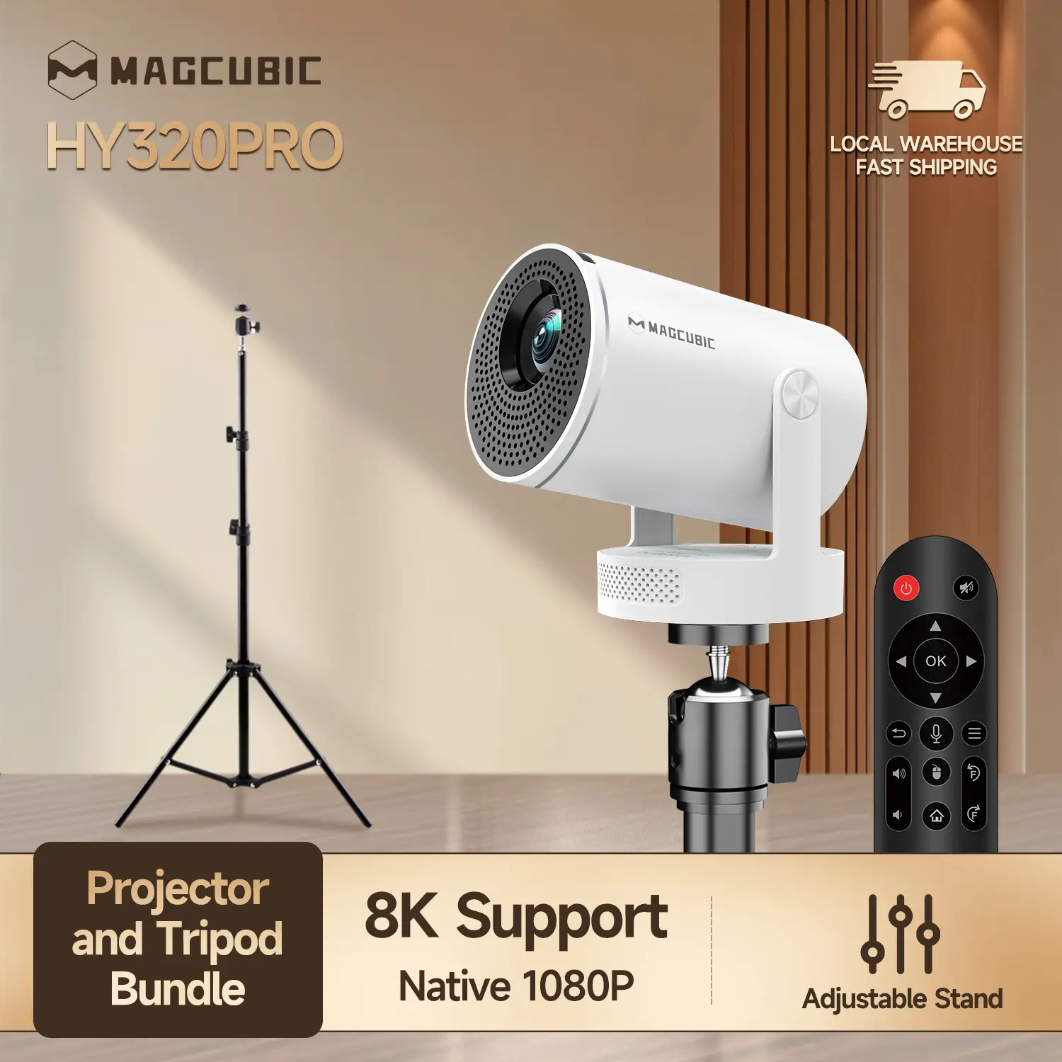 [HY320Pro Projector & S1 Tripod Bundle] Magcubic HY320Pro with S1 120CM Bracket Complete Set Auto Focus Native 1080P Google Assistant 8K Decode 400ANSI Android 14 with Universal 1/4 Screw Floor Tripod Stand Mount Adjustable Kit Gift #tiktokshopstockup