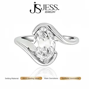 【Glim-O】4Carat 7*12mm Oval Oldmine Cut Moissanite Solitaire Ring  D Color VVS1, S925 Sterling Silver 18K White Gold Engagement Ring