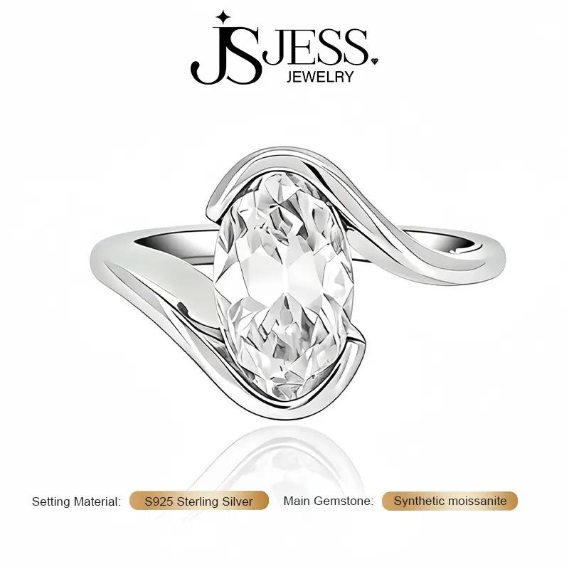 【Glim-O】4Carat 7*12mm Oval Oldmine Cut Moissanite Solitaire Ring  D Color VVS1, S925 Sterling Silver 18K White Gold Engagement Ring