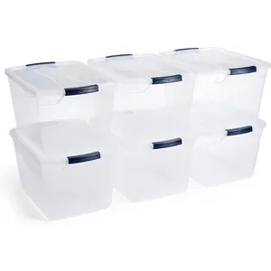 Cleverstore Clear 32 Qt 6 Pack Stackable Plastic Storage Containers with Durable Latching Clear Lids Visible Storage Great for Closet and Laundry Storage Organizing in the Home