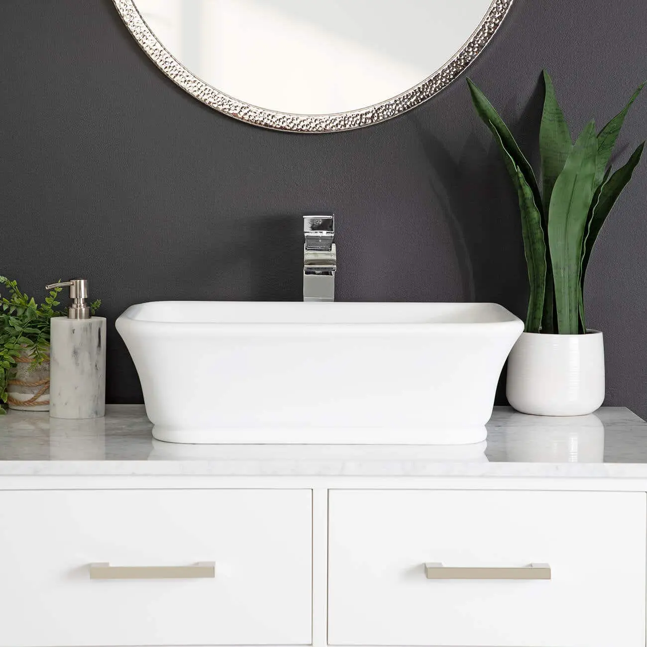 Randolph Morris Modern Portola Resin Rectangular Vessel Sink - Matte White Bathroom Basin