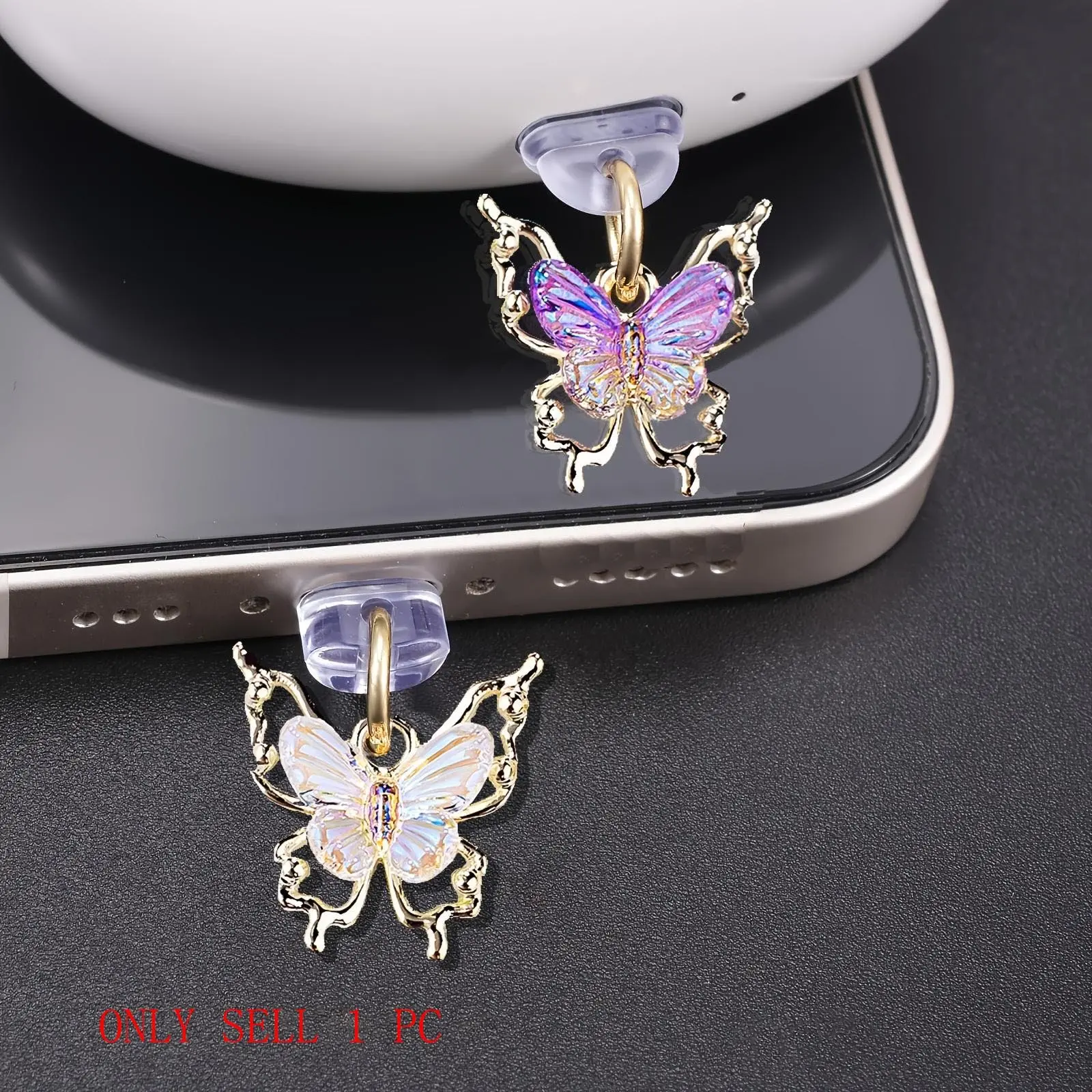 Butterfly Design Mobile Phone Dust Plug Pendant, 1 Count Cute Phone Dust Plug Decoration, Cell Phone Charm, Fashion Phone Accessories for iPhone Type-C Flat Earphone Charging Interface, Mobile Phone Accessory