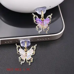 Butterfly Design Mobile Phone Dust Plug Pendant, 1 Count Cute Phone Dust Plug Decoration, Cell Phone Charm, Fashion Phone Accessories for iPhone Type-C Flat Earphone Charging Interface, Mobile Phone Accessory