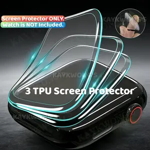 KAYKWONG'S 3 Counts Protective Screen Protector Film for  iWatch, Smooth Surface, Anti-Fingerprint, TPU Full Coverage Transparent, Fits 38-49mm Models