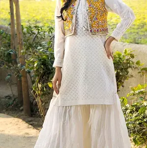 3pc lawn with chicken kari work with hand embroidered jacket with garara and grip chiffon  dupatta