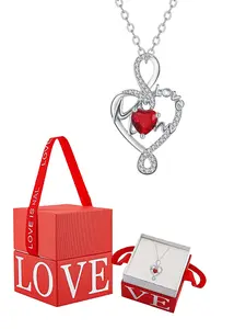 Double Heart Mom Necklace, Heart Design Necklace, Infinity Love Rose Flower Pendant, Elegant Gift Box, Mother's Day Valentine's Day Present for Wife