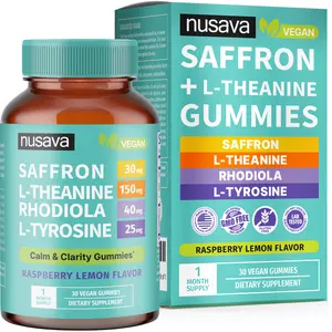NUSAVA 4-in-1 Saffron Gummies | Calm Clarity & Daily Composure | 30mg Saffron Extract + L-Theanine + Rhodiola Rosea Extract + L-Tyrosine | Vegan Gummies | Caffeine-Free Cognitive Support | 30 Servings