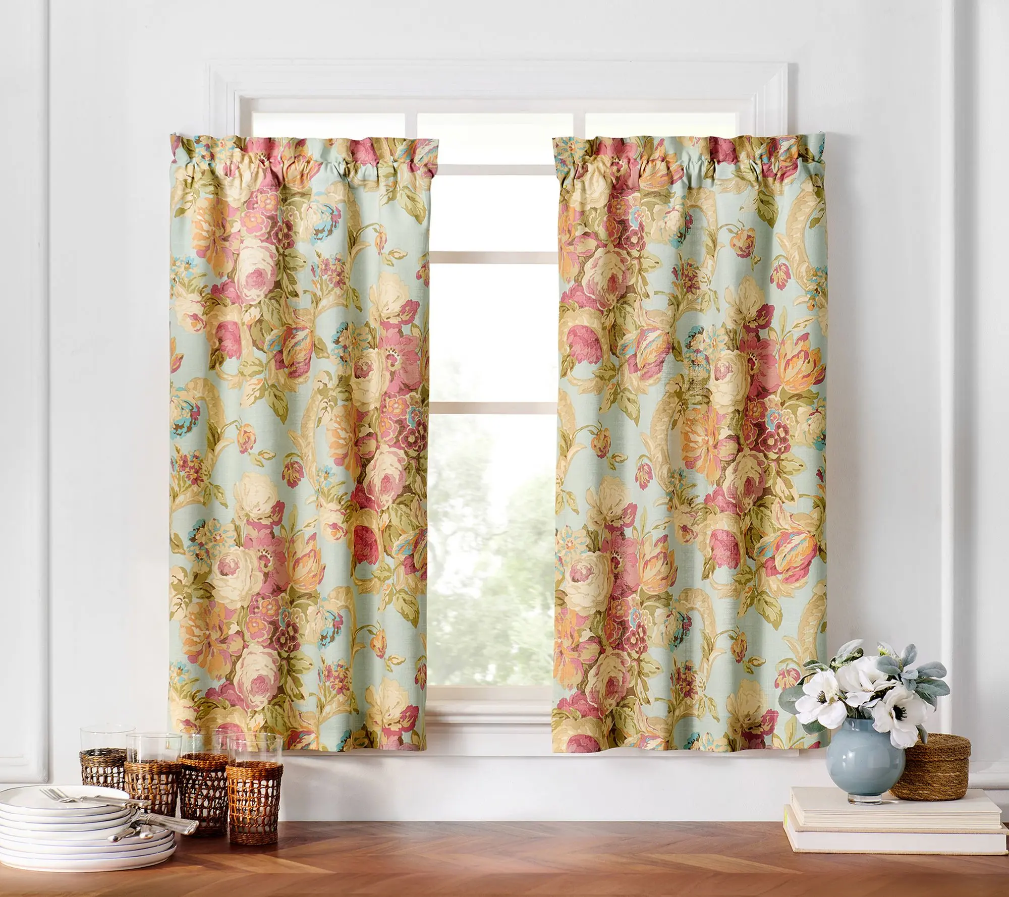 Waverly Spring Bling Curtain Tiered Panel 100% Cotton 52"X36"