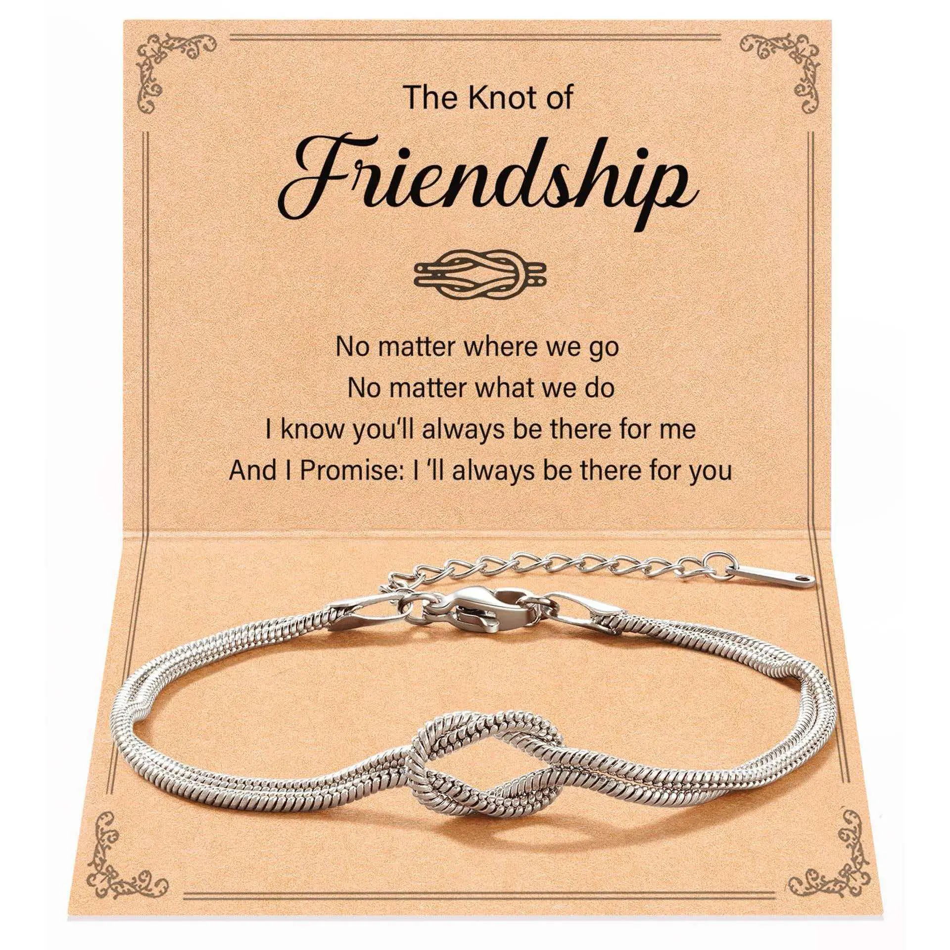 Women's 316L Stainless Steel Love Knot Friendship Bracelets - Daily Female Jewelry with Inspirational Message Card, Ideal Birthday Gift for BFF Bestie