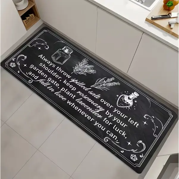 Gothic Witch Magic Quote Kitchen Runner Rug 17.7×47.2in, Non Slip Flannel Witchy Herbal Potion Floor Mat, Washable Long Kitchen Sink Rug, Halloween Wiccan Occult Home Decor for Kitchen Dining Room