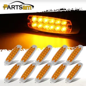 Partsam 10pcs 6.2" Amber 12LED Side Marker Clearance Lights with Stainless Steel Bezel for Trailer Truck RV Camper 12V