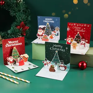 FuRise 3D Christmas Greeting Card Pop Up Xmas Tree Cartoon Card Holiday Gift Set Christmas Eve Party Handmade Card Corporate Greeting Card with Envelope Sticker