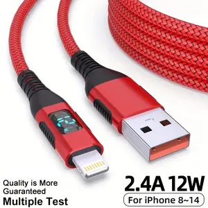 iPhone Charger Cord 3.3/6.6/10ft, Lightning Cable Nylon Braid, IOS Connector, Fast Charging, Digital Display, Compatible with iPhone 13 12 11 Pro XS XR X 10 8 7 6s 6 Se 2020 iPad Ipod