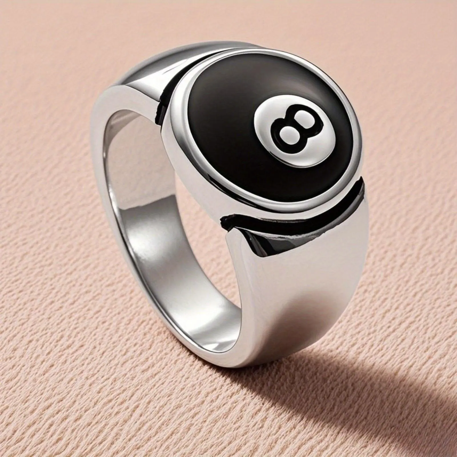 Hip Hop Punk Style Table Tennis Black 8 Stainless Steel Handsome Men's Ring Trendy Sexy Daily Wearing Jewelry, Punk Rings, Steel Rings