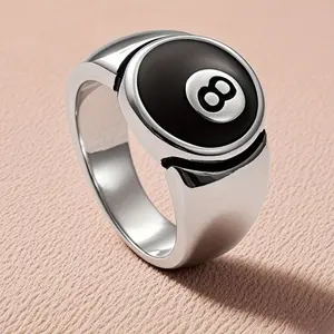 Hip Hop Punk Style Table Tennis Black 8 Stainless Steel Handsome Men's Ring Trendy Sexy Daily Wearing Jewelry