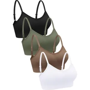 Women's 4-Pack Wireless Neck Bralettes - 100% Polyester-Spandex Blend Cami Tank Tops with Support, Multi-Size Solid Colors Sports Bra for Everyday & Active Wear