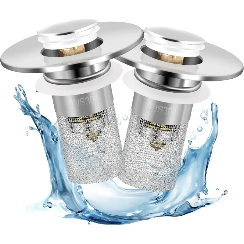 Bathroom Sink Stopper HairCatcher, Universal Pop Up Sink Drain Filter withStainless Steel Filter Basket, Bathroom Sink Drain Strainer Brass Construction Rubber Shower, Drain Protector, Bathroom Accessories, Bathroom Gadgets