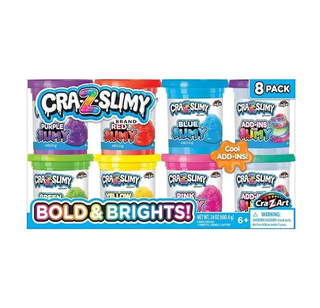 CRA-Z-Slimy Bold & Brite Premade Slime Set, 8-Count | Translucent Premade Slime, Glitter, Confetti & Bead Add-Ins, Non-Toxic, Sensory Pretend Play, Ages 6+