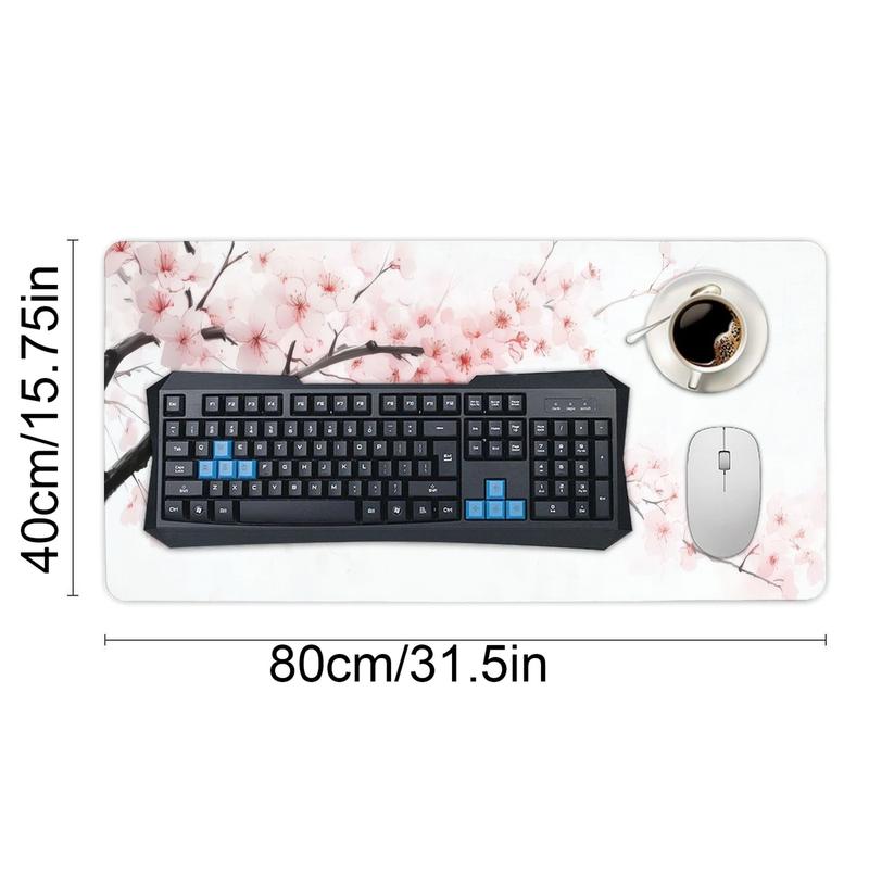 Cherry Blossom Pattern Mouse Pad, Large Gaming Mouse Pad, Non Slip Rubber Base Mousepad with Stitched Edges, Desktop Keyboard Pad for Home Office