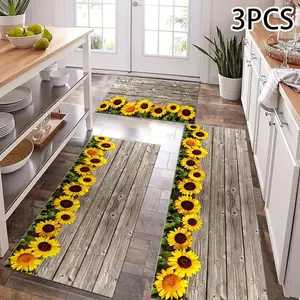 Kitchen Mat Set 2pcs/3pcs, Kitchen Floor Mat, Modern Farmhouse Sunflower Pattern, Soft Carpet for Kitchen & Living Room, Decorative Rug, Durable and Stylish Entrance Rug