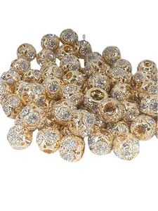 R86-(10PCS) 10mm High-Quality Gold Round W/Rhinestone Alloy Spacer/Wheel Beads for DIY