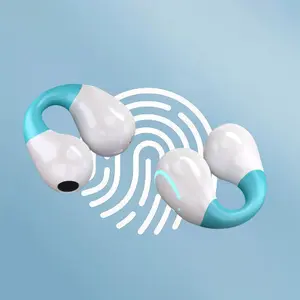 Open Ear Clip Wireless Earbuds Bluetooth 5.3, Sports Earphones Built-in Microphone with Earhooks, Wireless Charging Case & Digital Display, Waterproof Fitness Headphones for Running Blue