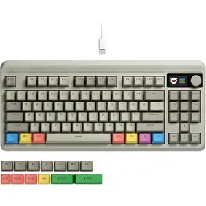 XVX Wired 75% Retro Gaming Keyboard with 2 HUB Ports, M87 Pro Mechanical Keyboard with Customizable Switches, Compact Gamer RGB - Grey