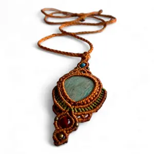 AYANA Amazonite Handmade Macramé Necklace for Calm, Truth & Emotional Balance – Healing Crystal Jewelry for Throat Chakra, Ideal for Virgo & Aquarius