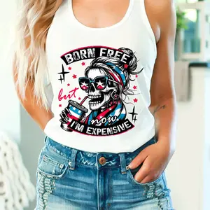 born free but now im expensive patriotic tank top Casual Womenswear
