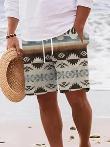 Men's Summer Quick-Dry Loose Fit Shorts, Navajo Geometric Beach Pants, Vintage Ethnic Style Casual Half-Length Trunks