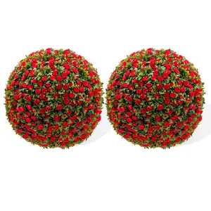 Garvee Artificial Topiary Ball Set,Faux Rose Topiary Balls with Hanging Chains,UV-Resistant Indoor Outdoor Decorative Artificial Topiaries for Home Garden & Events