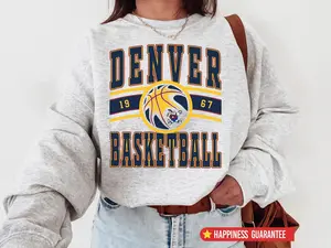 [Sale Up To 30%] + [Free Ship] Denver Nugget Vintage Style Crewneck Sweatshirt - Denver Basketball Sweatshirt Nugget Sports Apparel