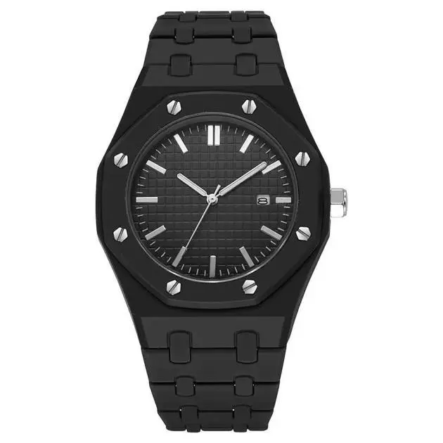 Men's Octagon Business Wristwatch - Textured Grid Dial, Luminous Timepiece, Seamless Fit Integrated Bracelet, Date Function for Corporate Office Wear